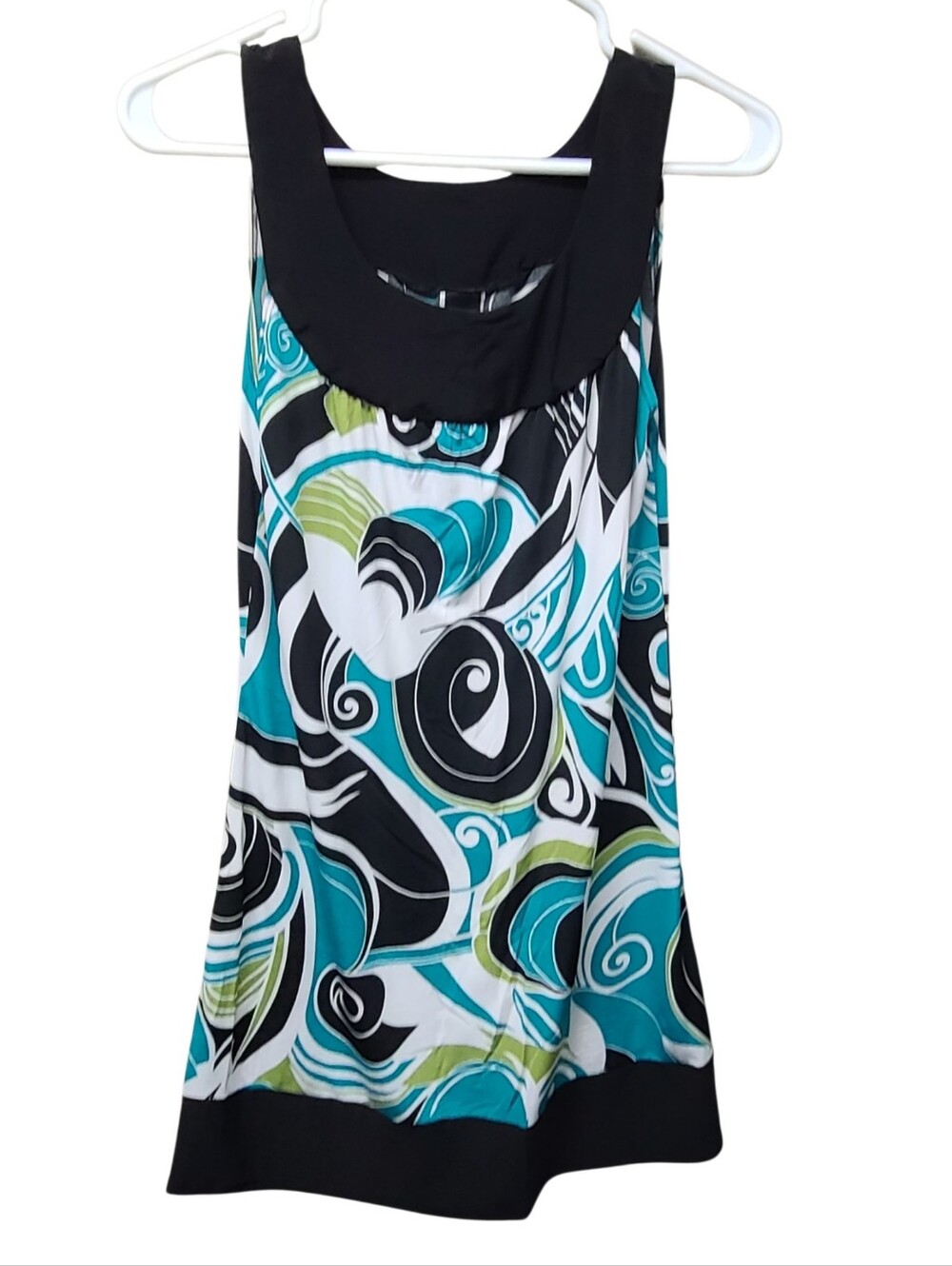 Wrapper Y2K Abstract Swirl Mini Babydoll Dress Blue Green Small Vintage